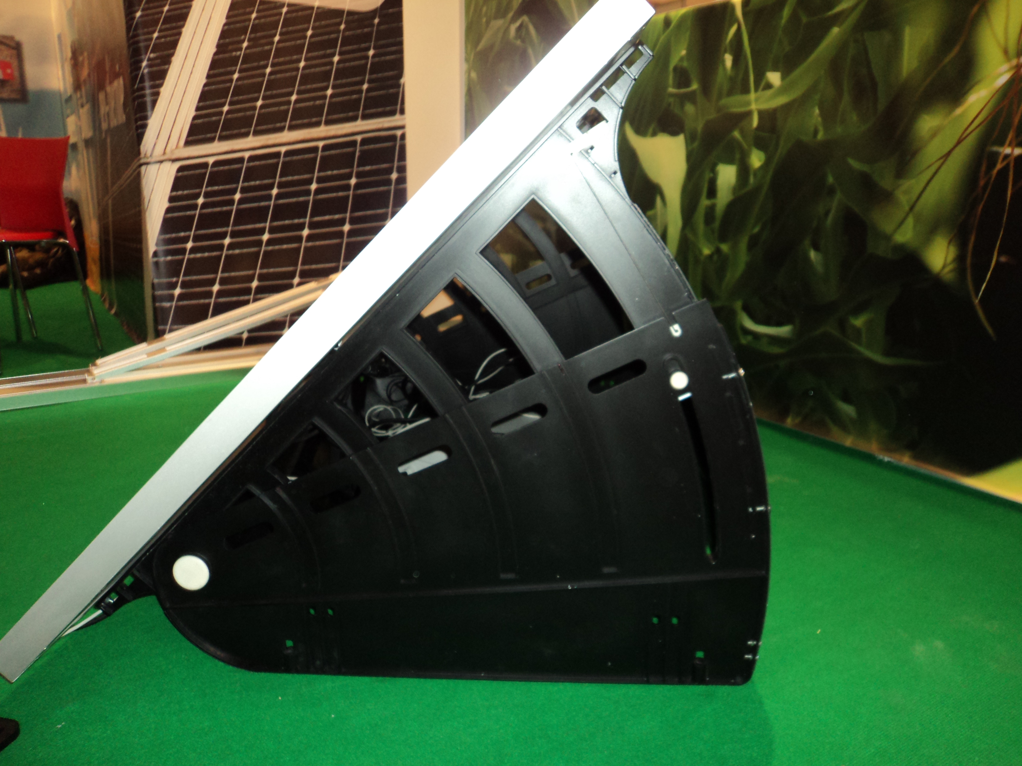 Garden-mounted solar panel holder.